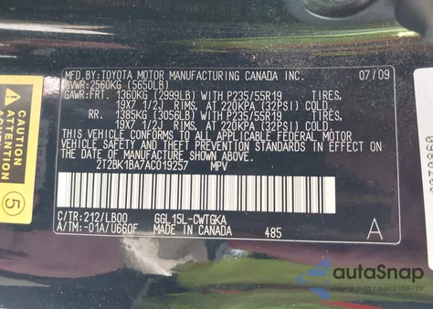 2010 Lexus Rx 350 from USA, damaged, VIN 2T2BK1BA7AC019257